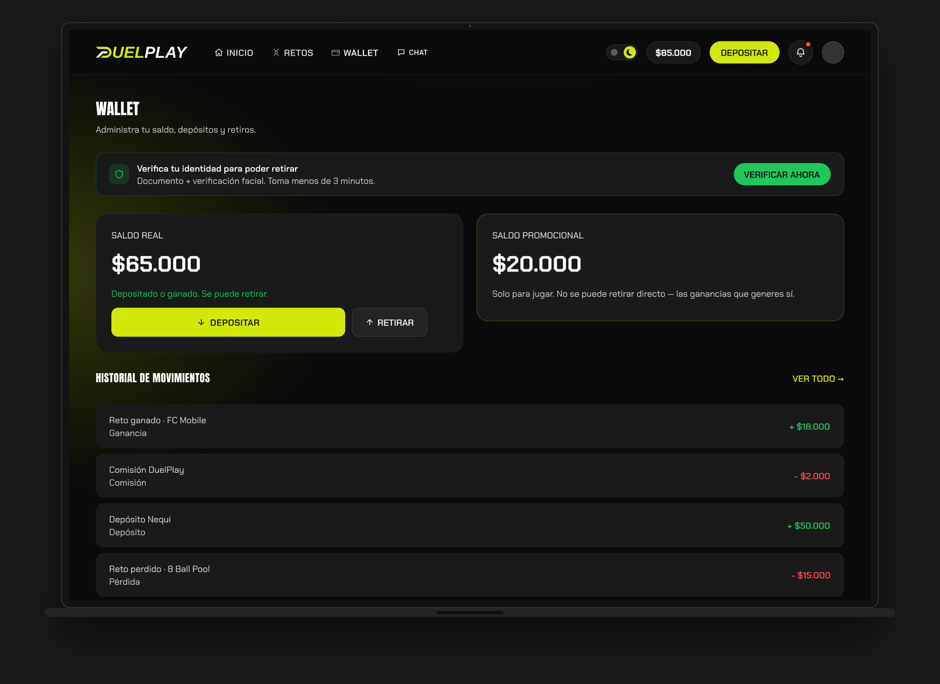 DuelPlay Wallet en MacBook